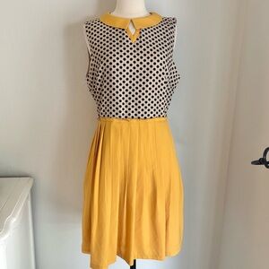 Dear Creatures Polka Dot Collar Pleated Fit Flare Dress Yellow, Sz XL Retro
